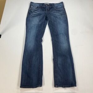 MEK Denim Aldan Slim Bootcut Jeans Mens 31x34 Dark Wash Heavy Stitch Blue